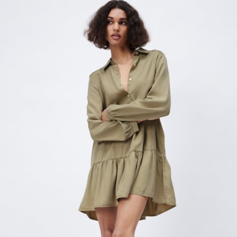 Zara Light Khaki Tiered Mini Dress